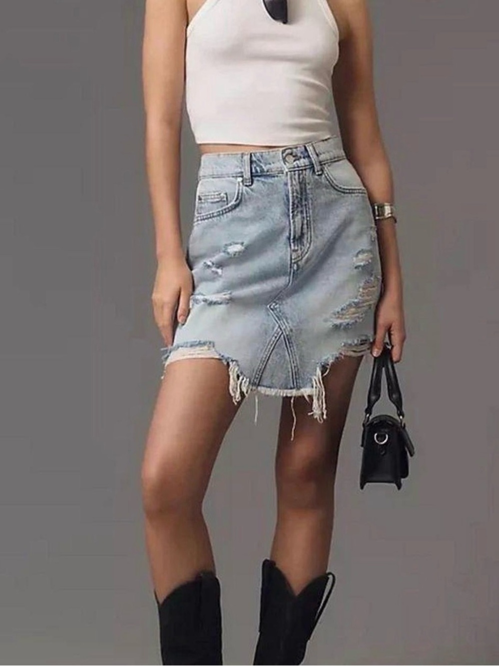 Anthropologie brand Pilcro Light Blue Denim Distressed Skirt